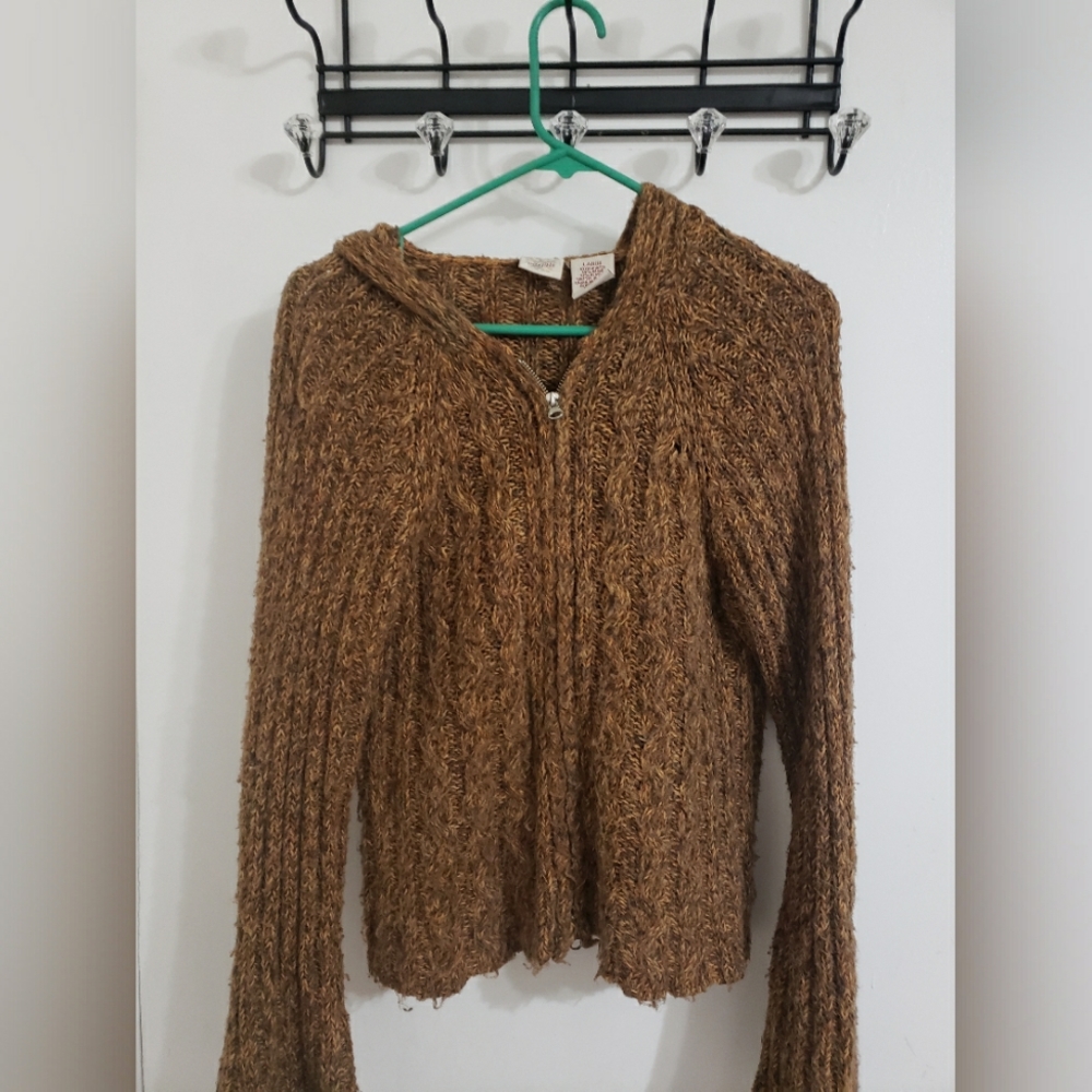 Vintage Snowflake Oversized Brown Zip Hoodie